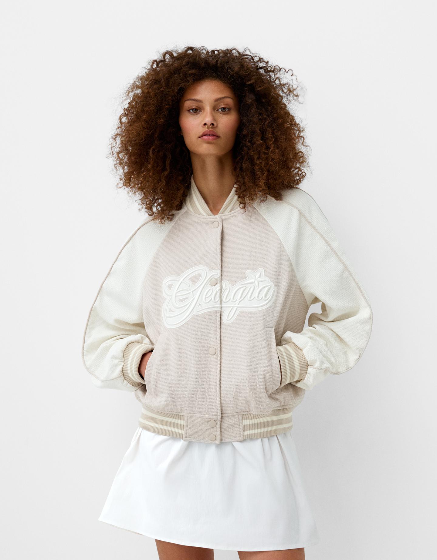 Bershka Cazadora Varsity Estructura Mujer M Crudo