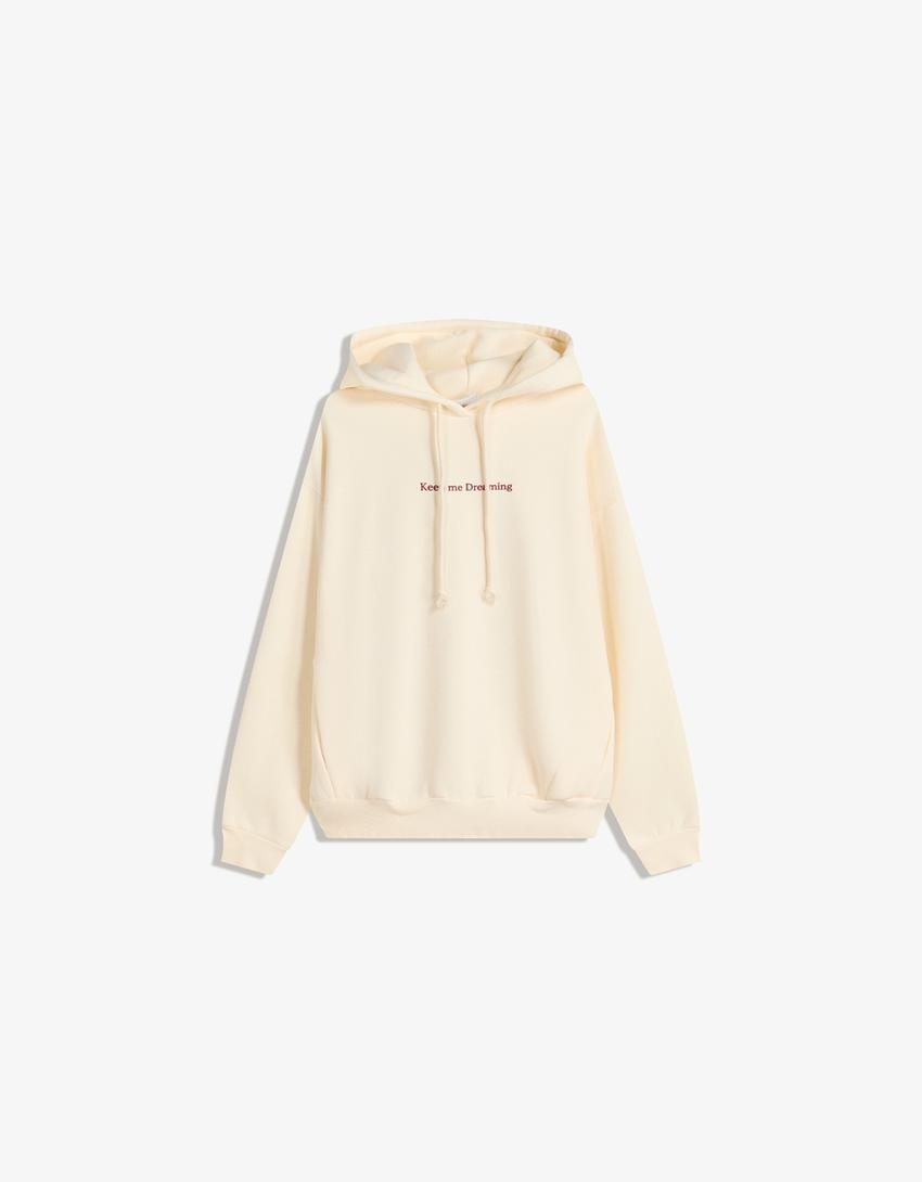Baskılı kapüşonlu sweatshirt-Krem-3