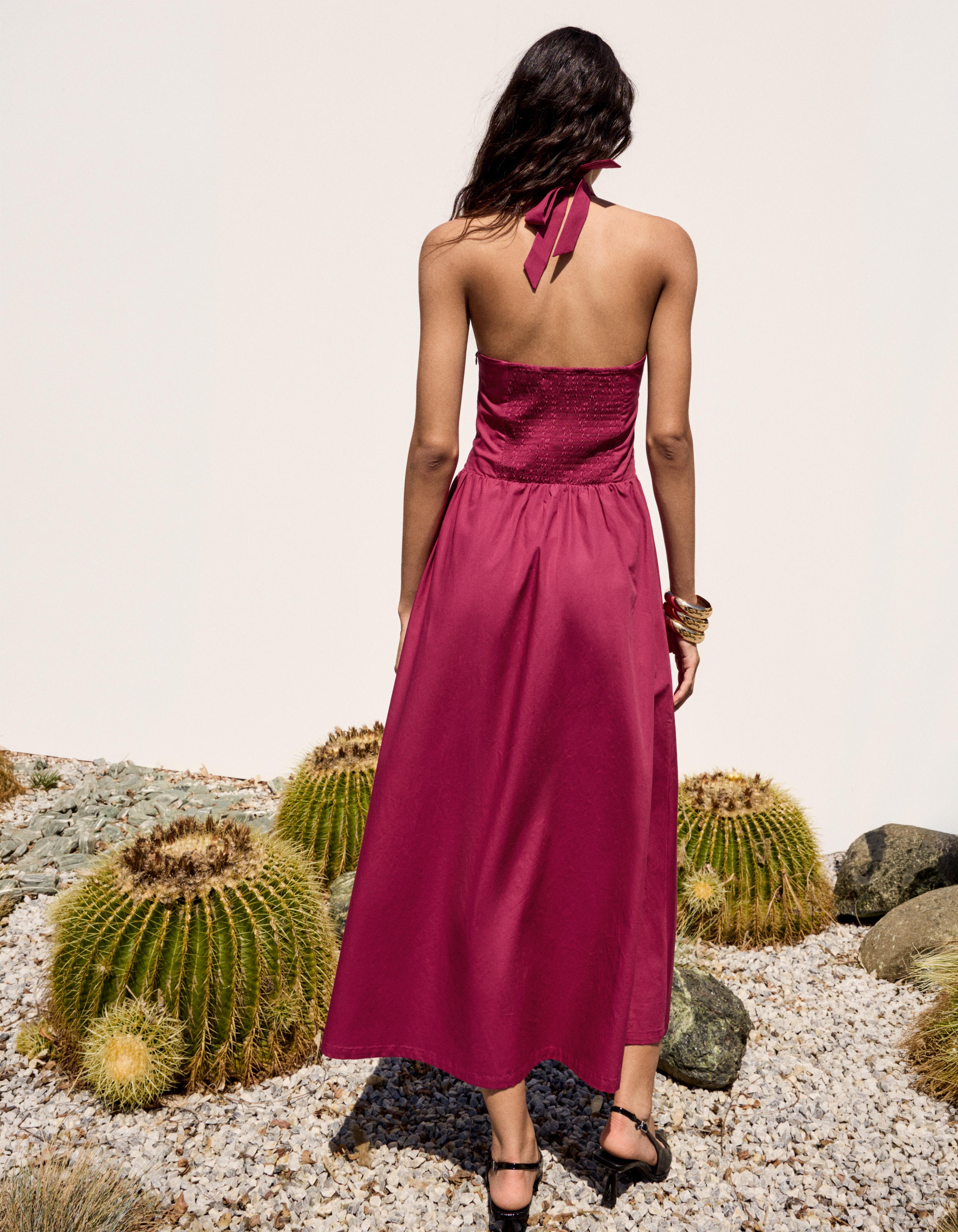 Long halter poplin dress — Burgundy