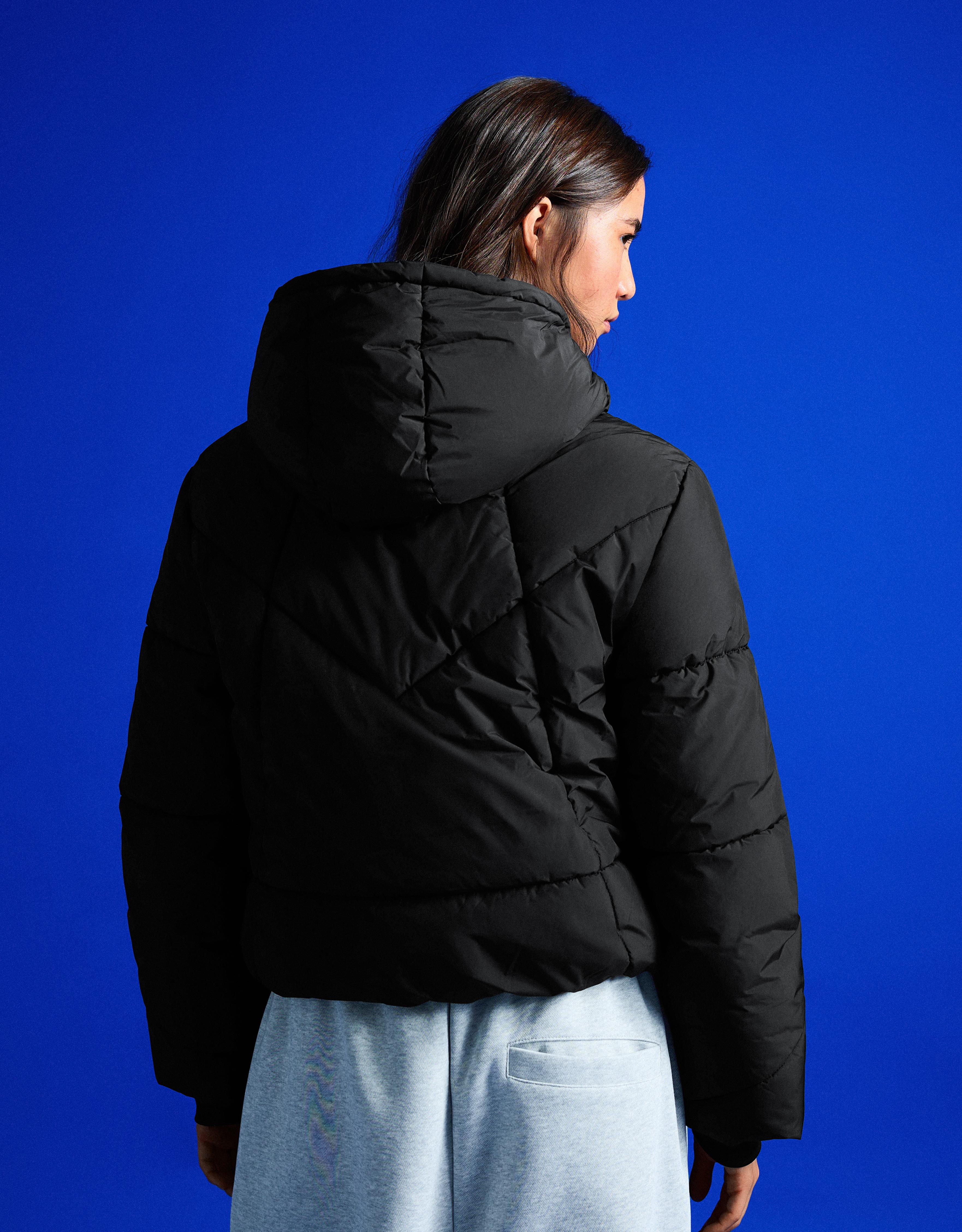 Hooded puffer jacket — Black