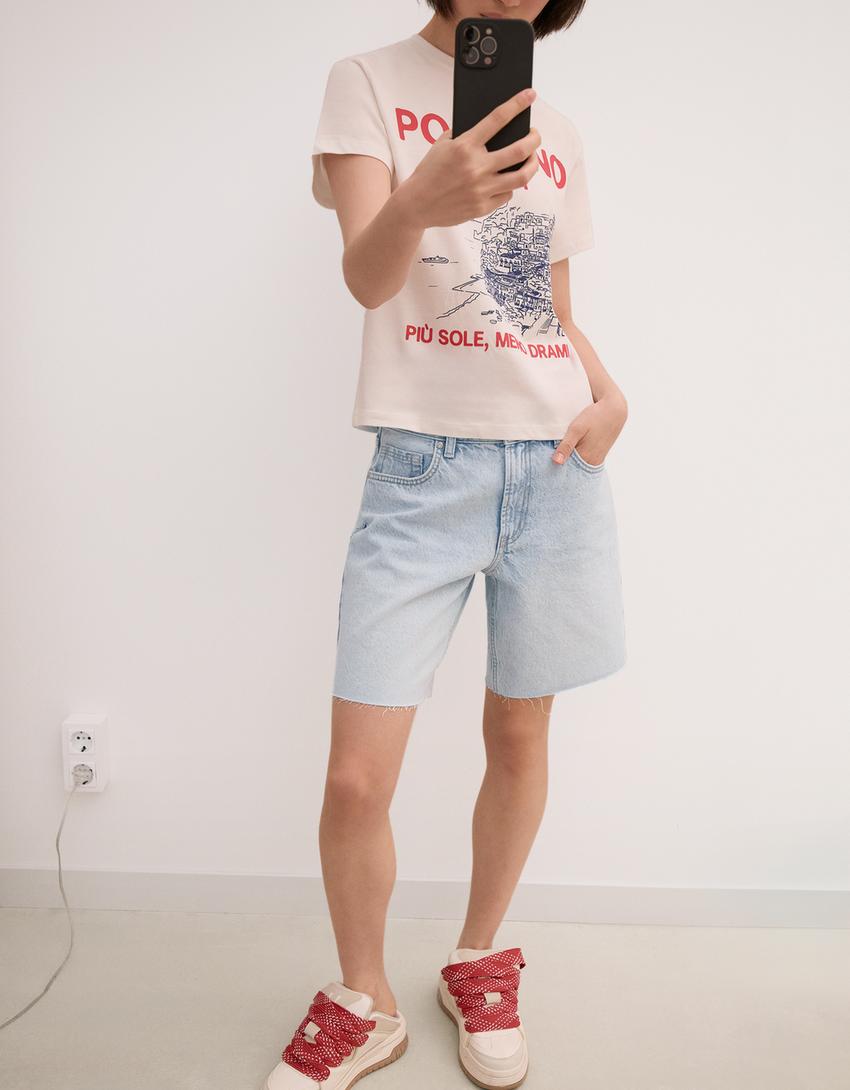 Denim Bermuda shorts-Light blue