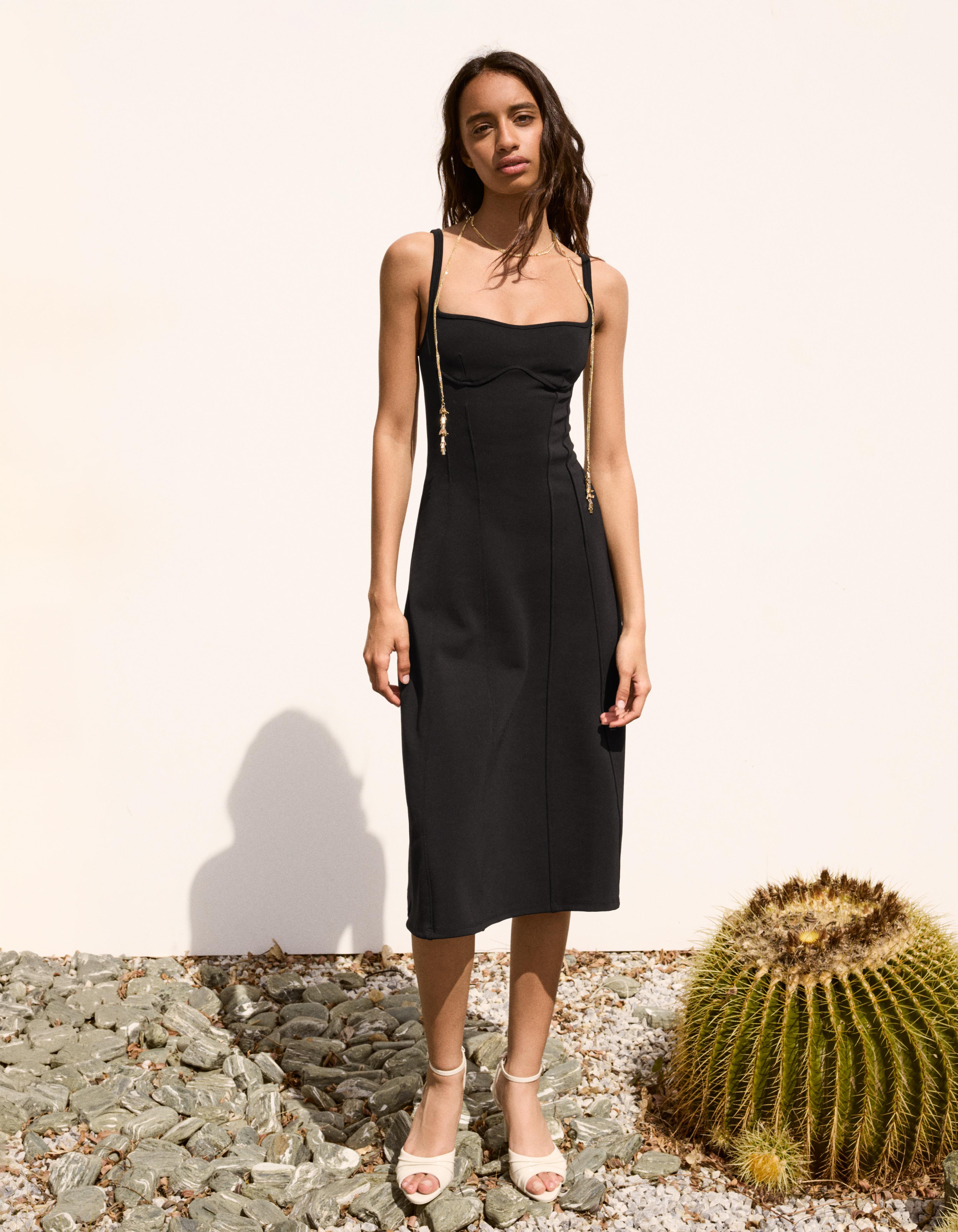 Midi corset dress with straps — Black