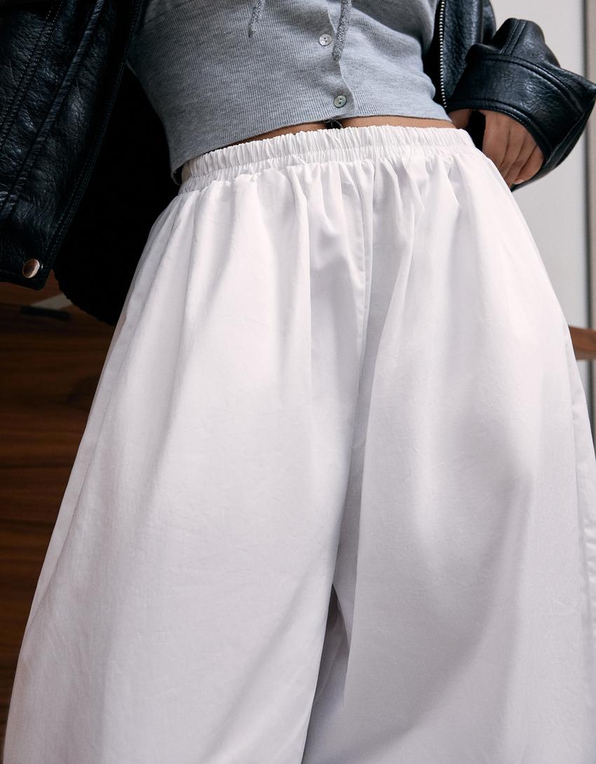 Poplin bloomer pantolon-Beyaz