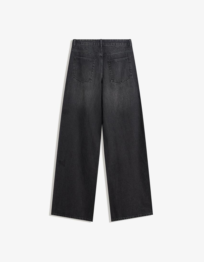 Jeans wide leg low waist-Preto-1