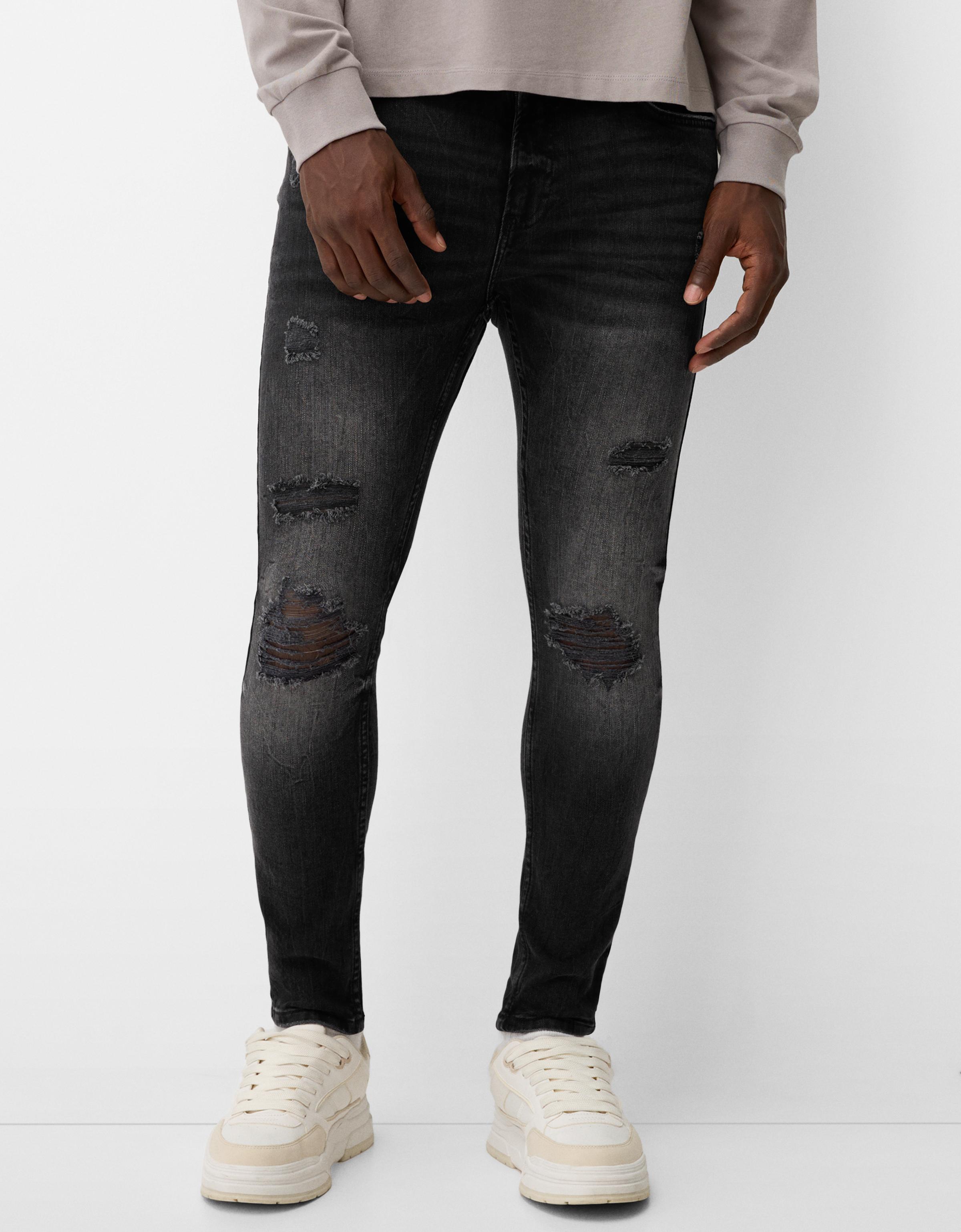 Bershka Super Skinny Jeans Mit Rissen Herren 38 Schwarz