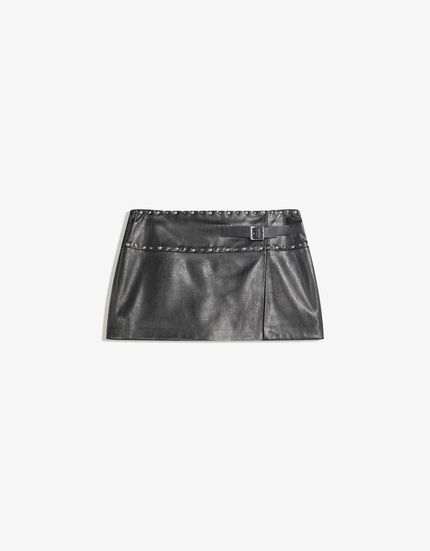 Falda mini efecto piel-Negro-3