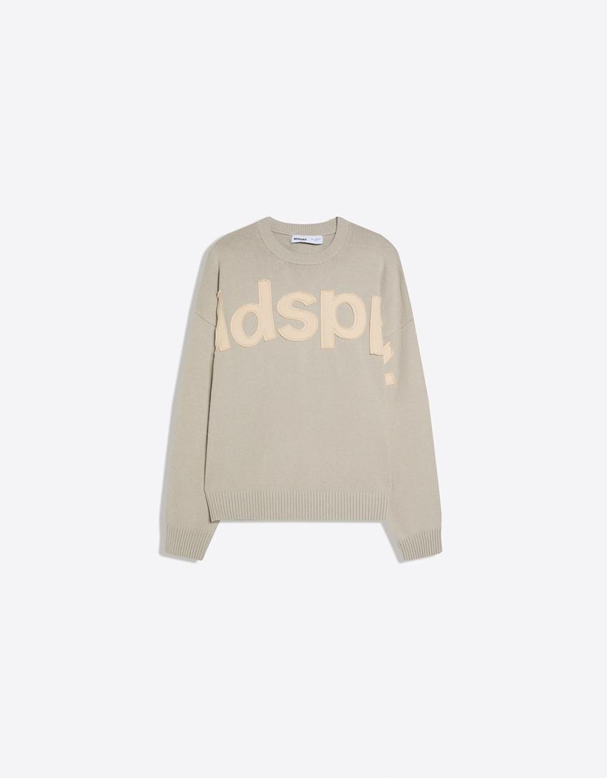 Crew neck sweater with patch-Stone