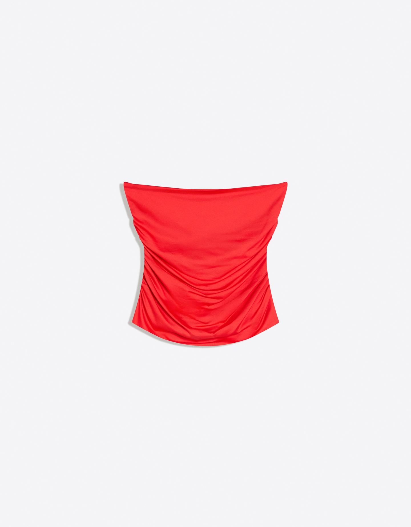 Bershka marszczony top bandeau koralowy