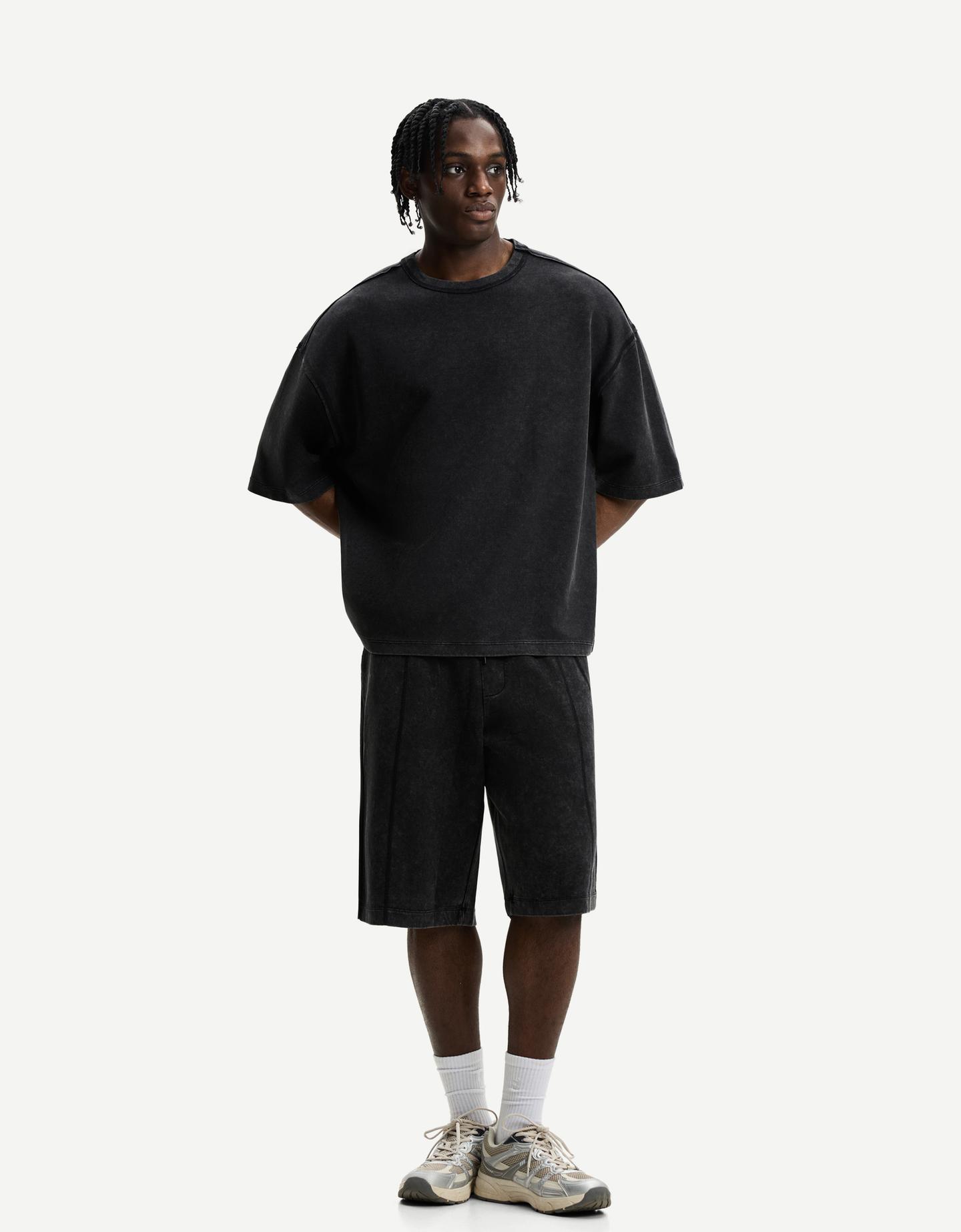 Bershka Camiseta Manga Corta Oversize Hombre S Gris