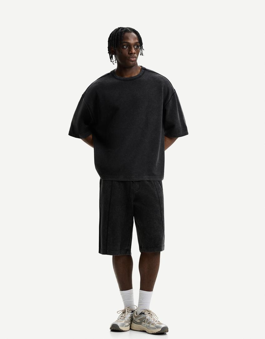T-shirt à manches courtes oversize-Gris-1