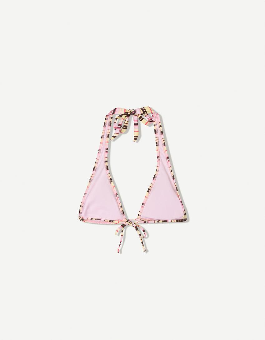 Çizgili bikini üstü-Pembe-4