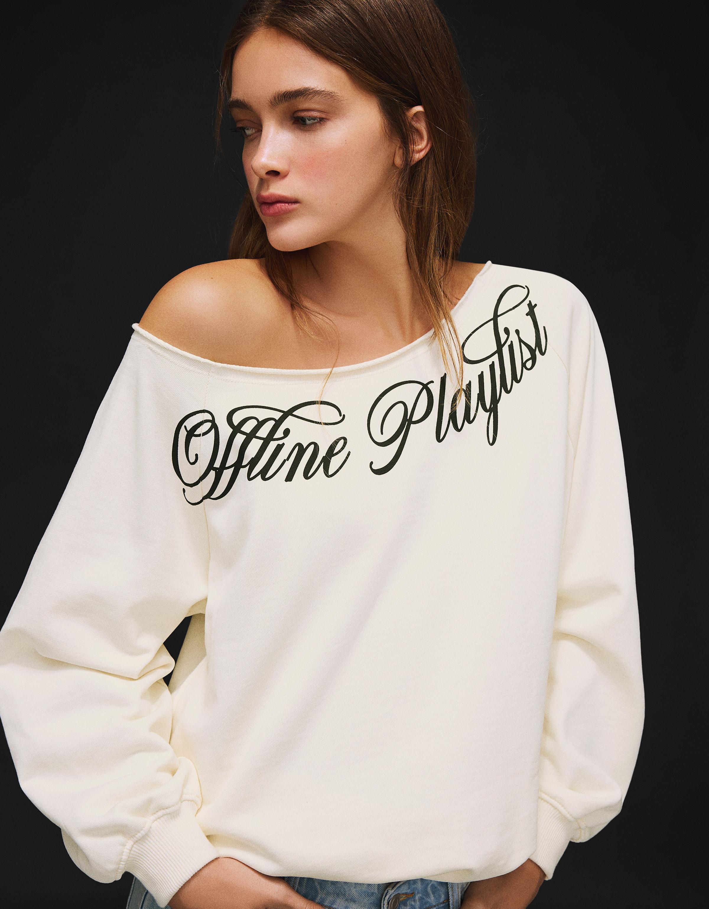 Sweat Asymétrique Imprimé Xs Écru