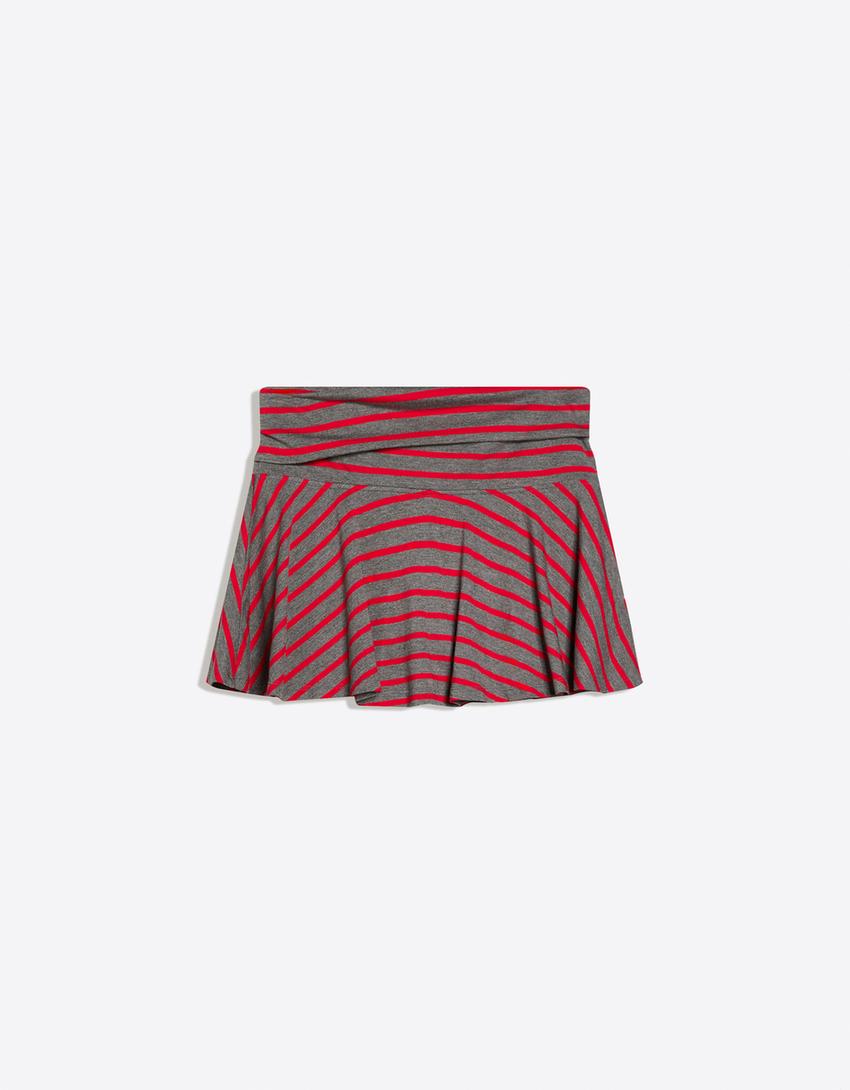 Double-waist flared mini skirt-Red
