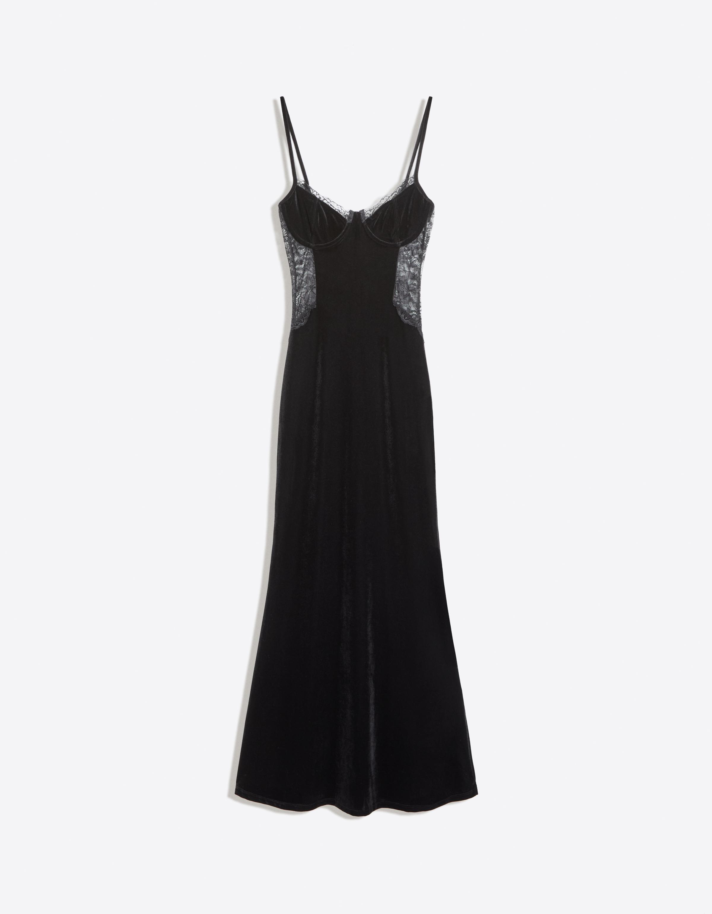 Vestido midi tirantes terciopelo encaje