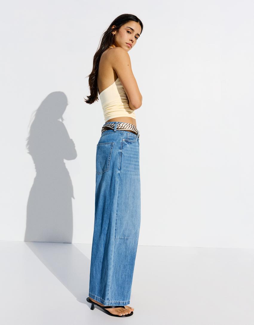 Büzgülü halter top-Bej