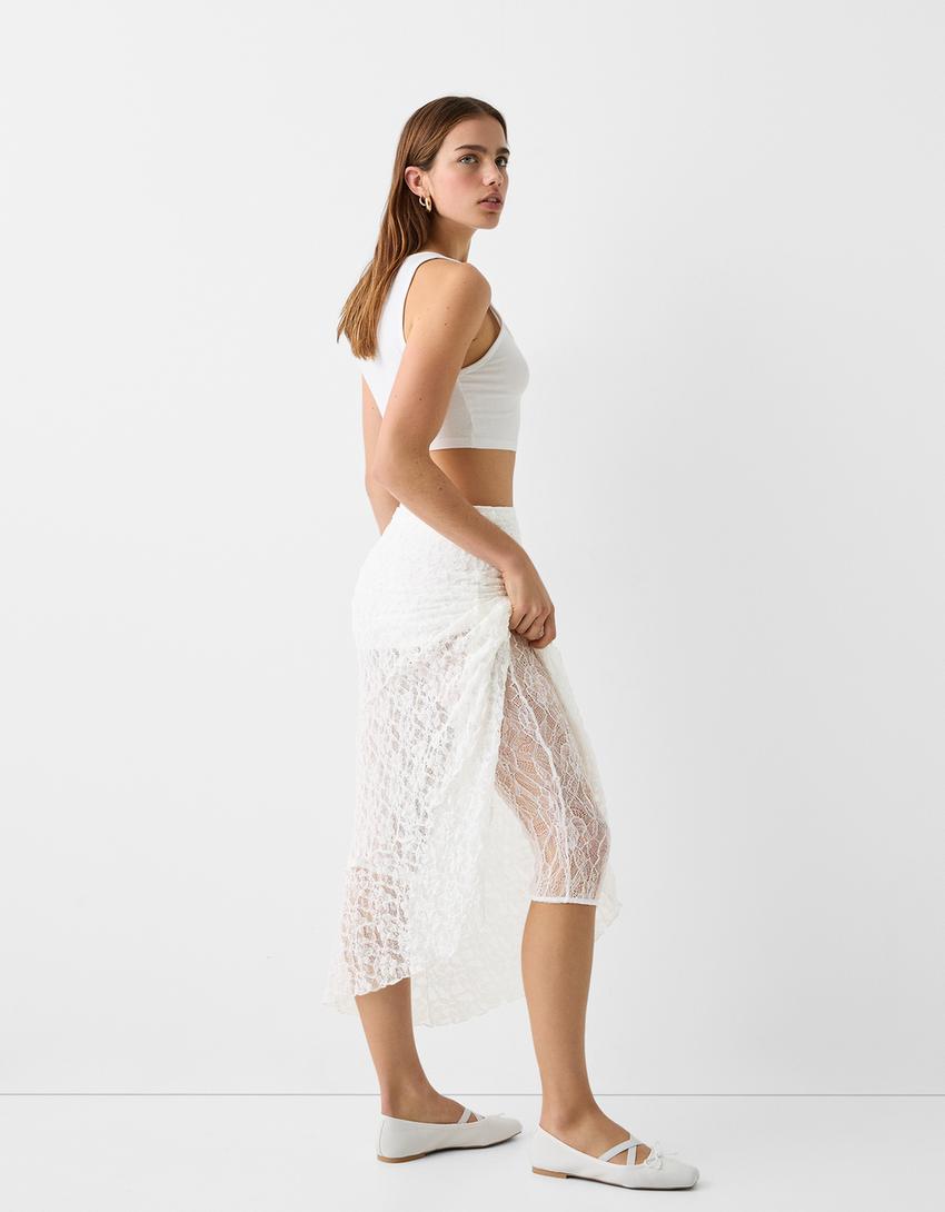 Leggings capri en dentelle-Blanc-2