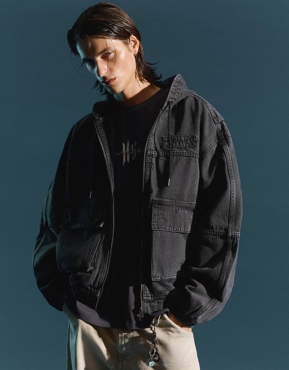 Faded-effect hooded jacket