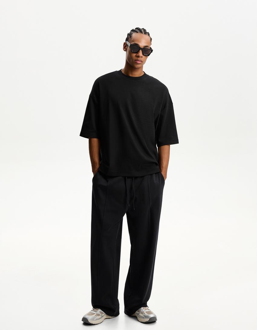 Wide-leg trousers-Black-0
