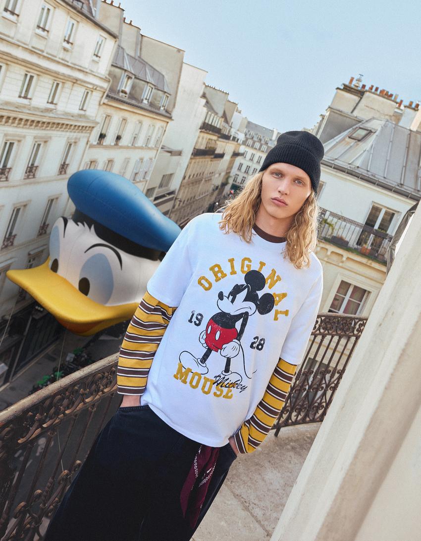 T-Shirt mit Mickey Mouse Print und kurzen Ärmeln-Weiss