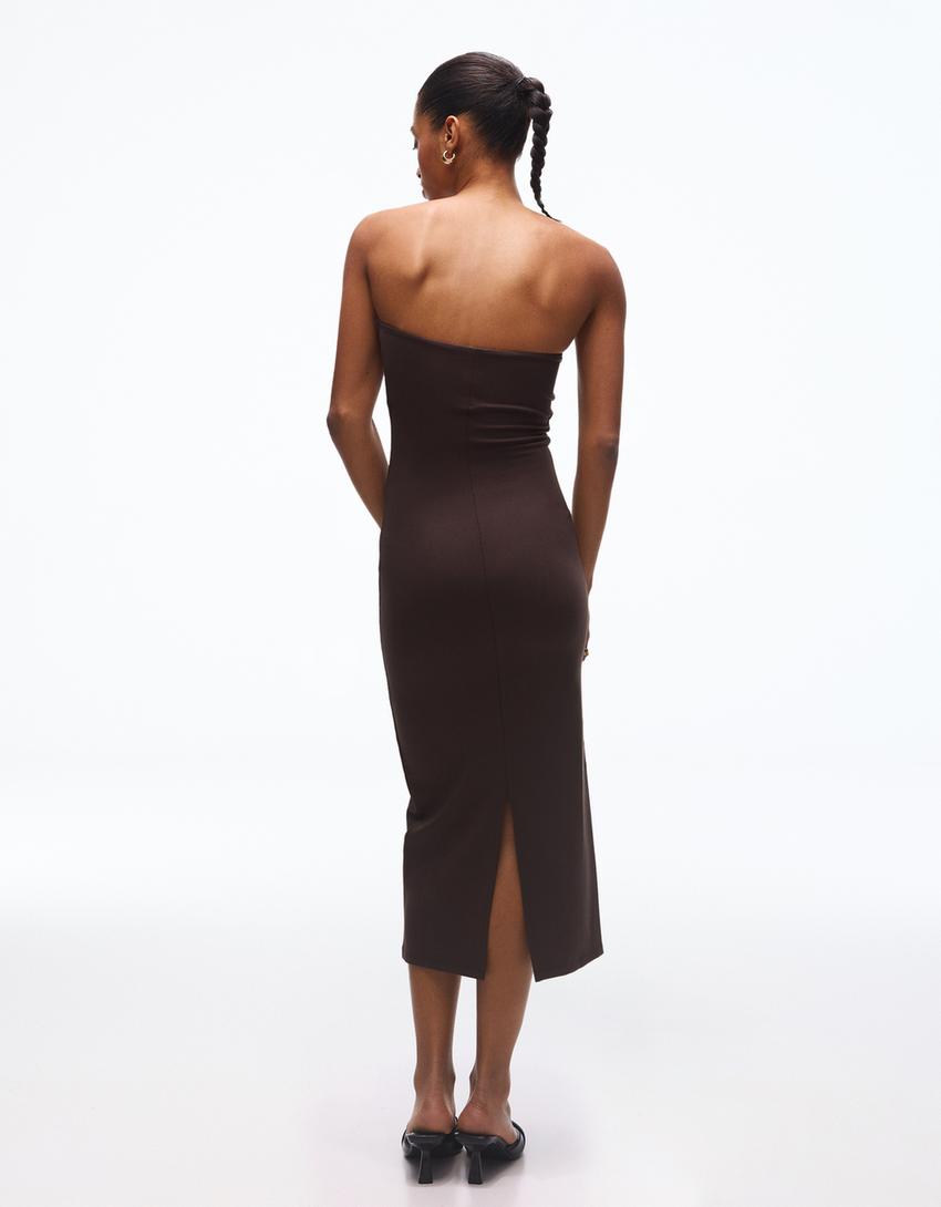 Bandeau knit midi dress-Brown