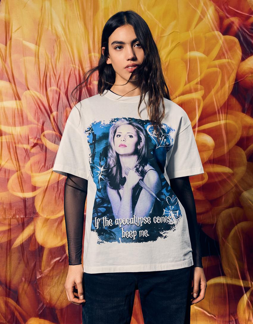 Camiseta Buffy the Vampire Slayer manga corta print-Blanco roto