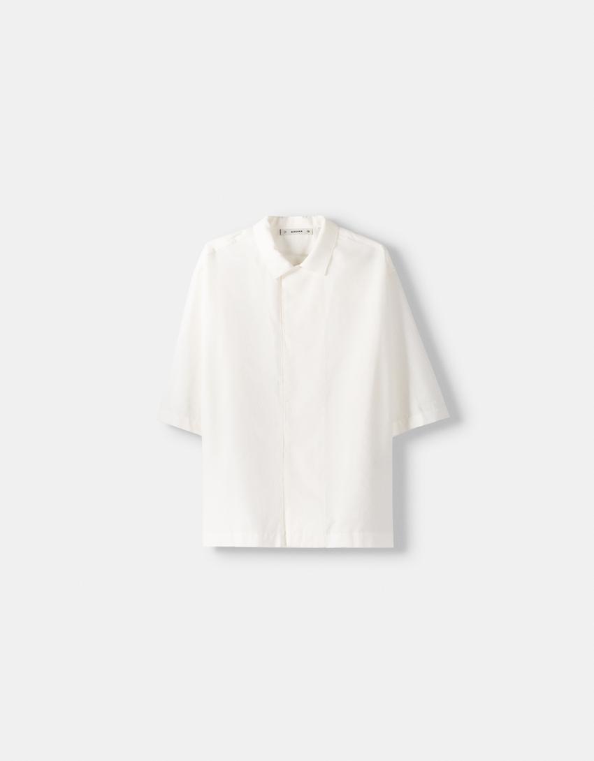قميص متداخل بأكمام قصيرة-أبيض مطفي-4