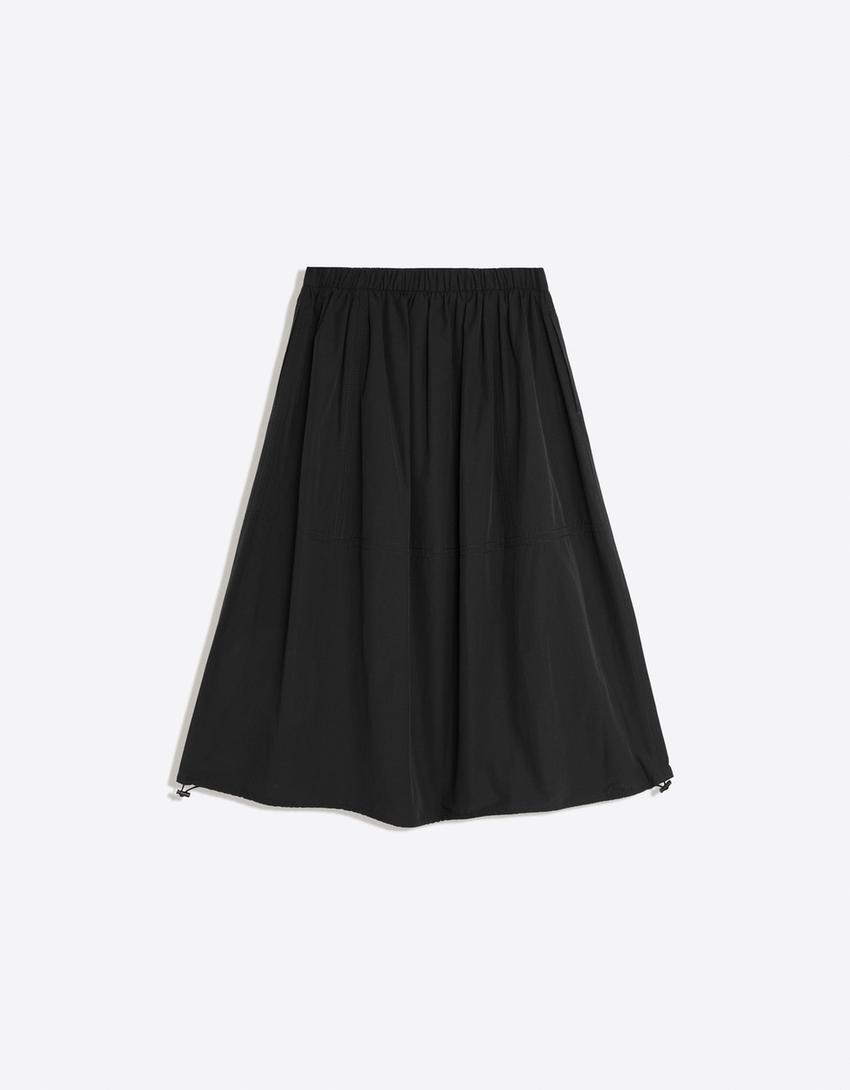 Falda midi parachute-Negro