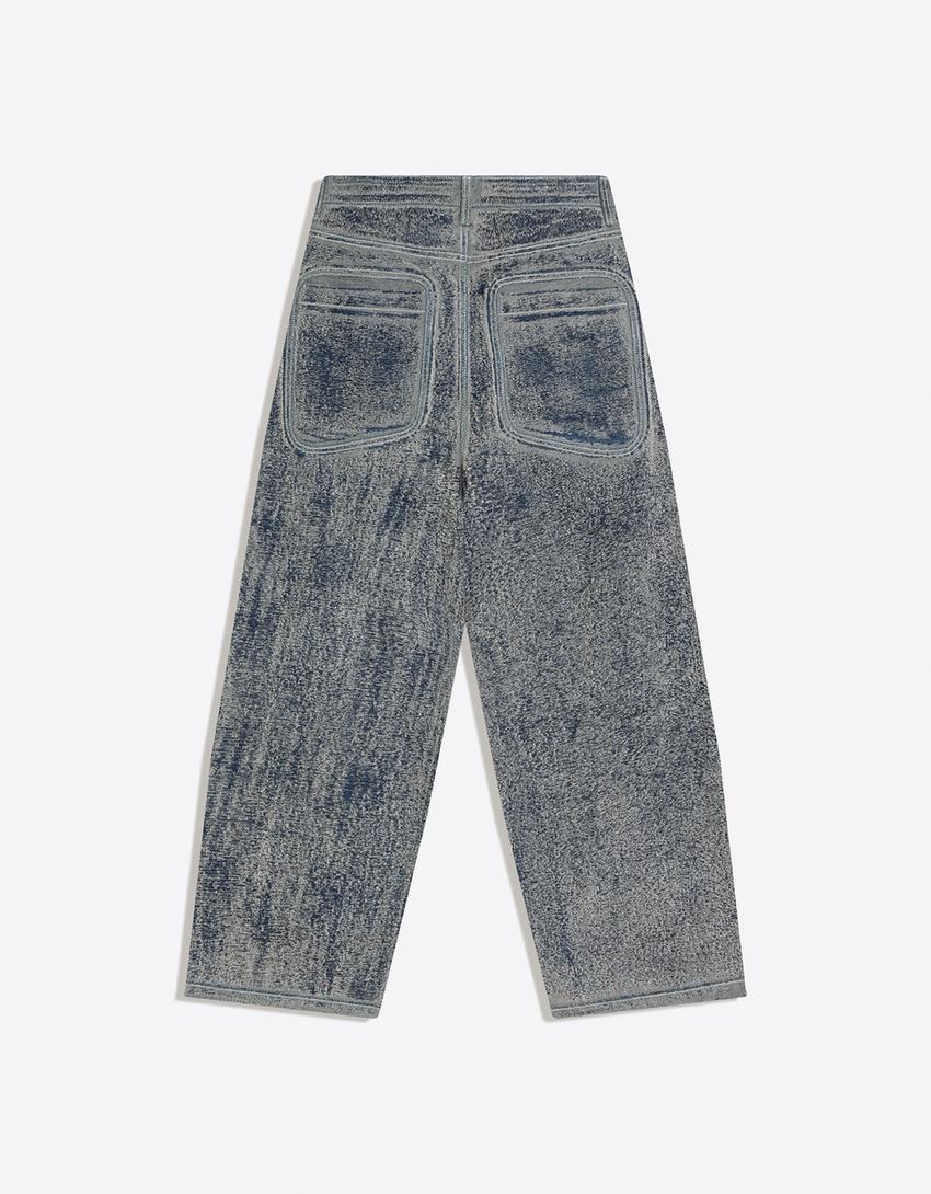 Jeans baggy fit testurizzati-Azzurro Lavato