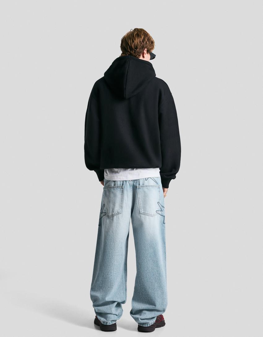 Jean baggy brodé-Bleu lavé-1