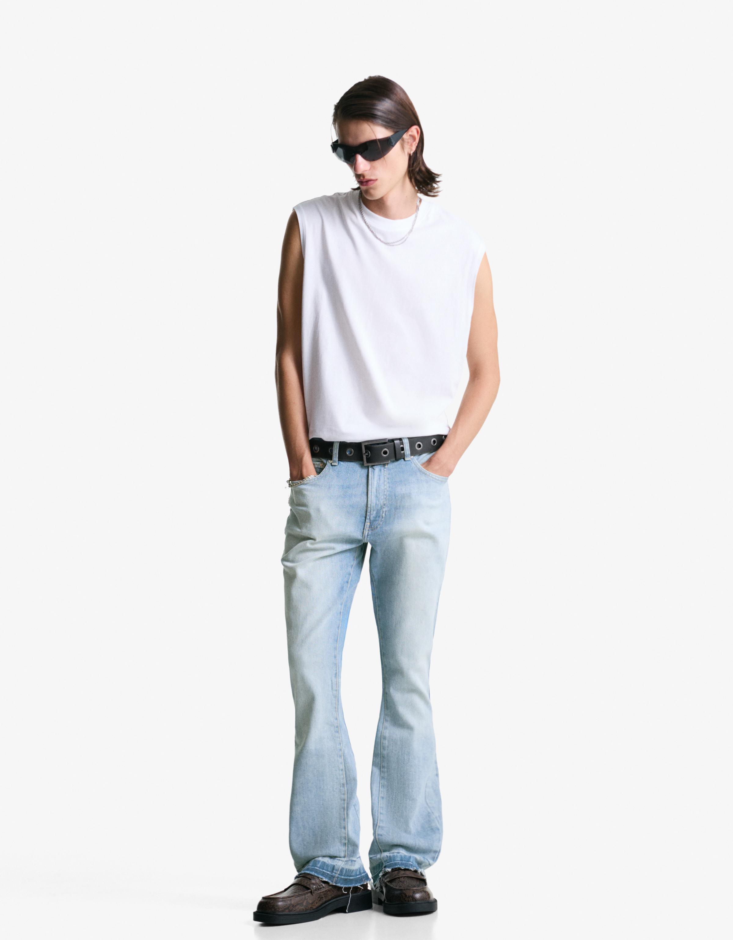 Bershka Schlaghosen-Jeans Comfort Herren 36 Ausgewaschenes Blau