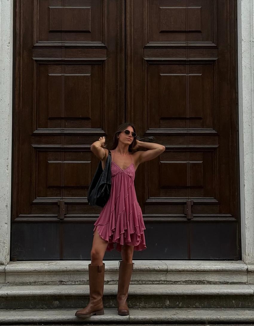 Vestito mini volant-Rosa-4