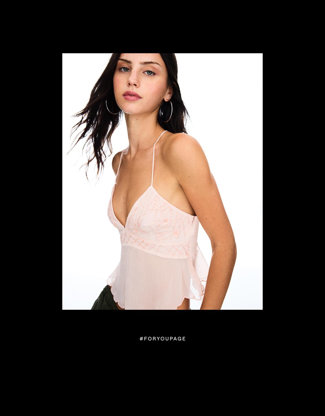 Embroidered strappy crop top