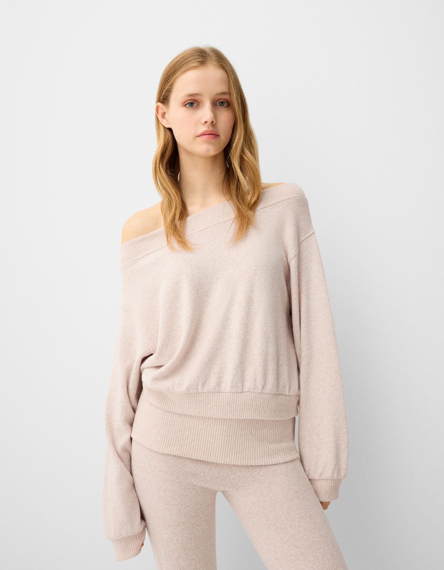 Bershka Jersey Asimétrico Soft Touch Mujer M Rosa