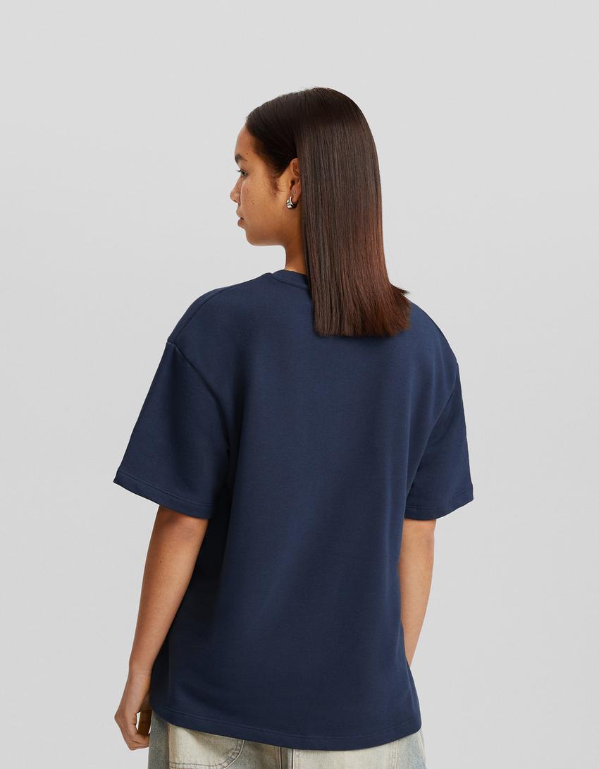 Mickey Mouse print short sleeve plush T-shirt-Navy-1