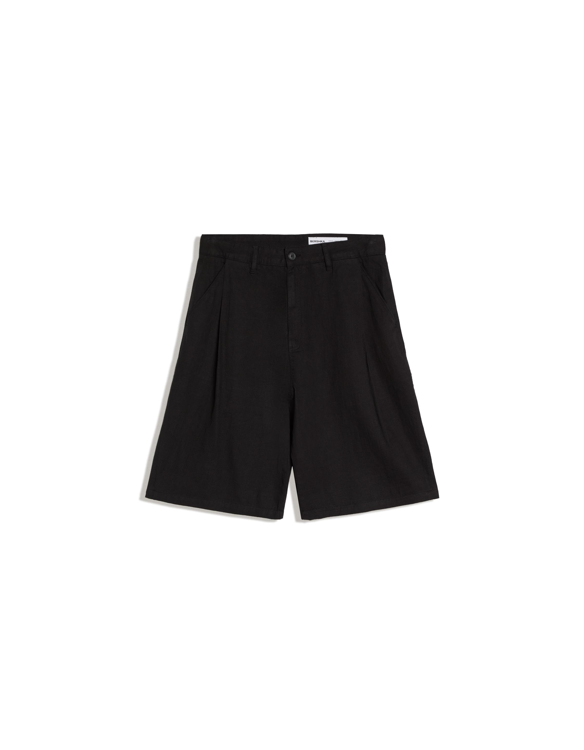 Super baggy linen Bermuda shorts — Black