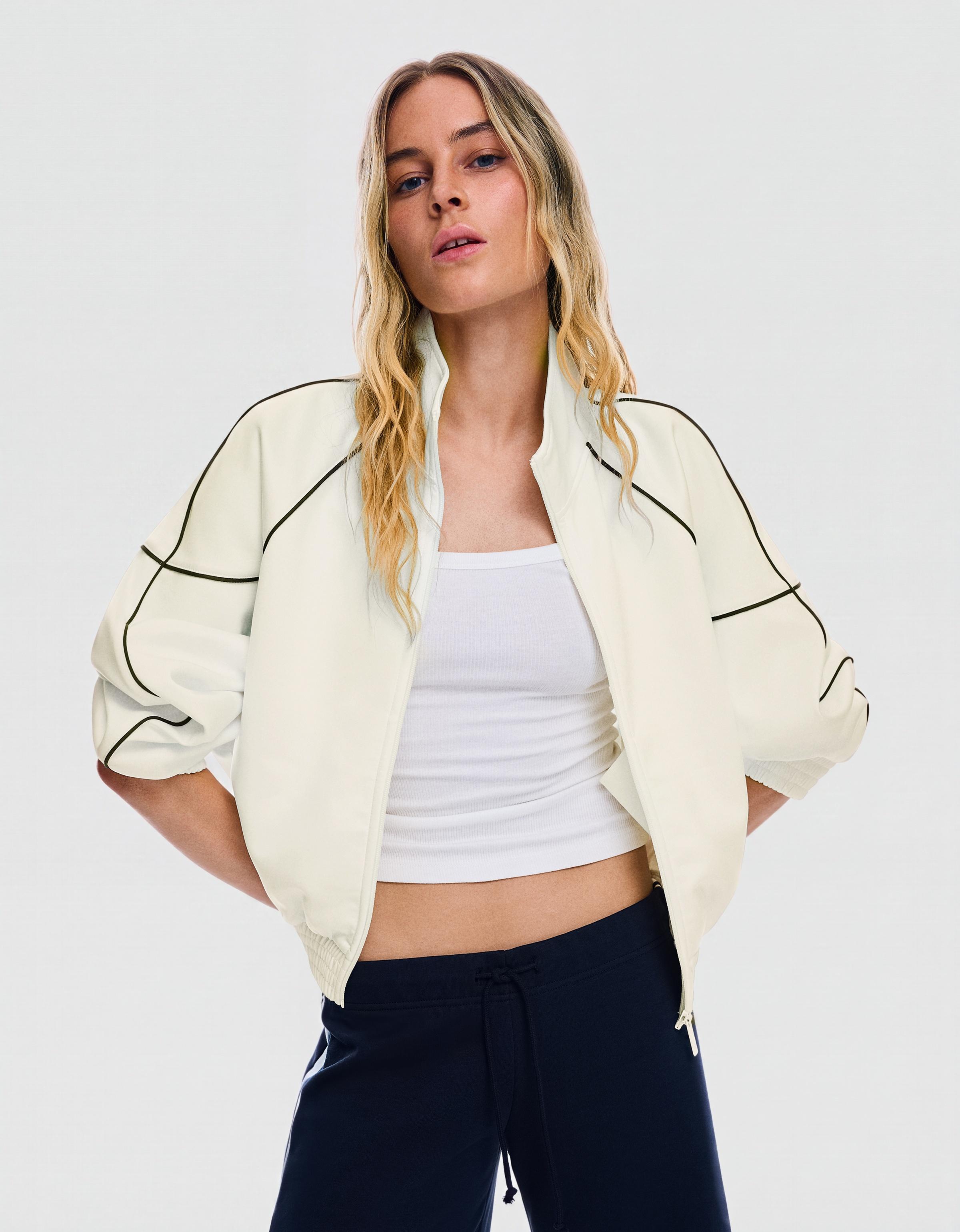 Contrast high neck jacket — Cream