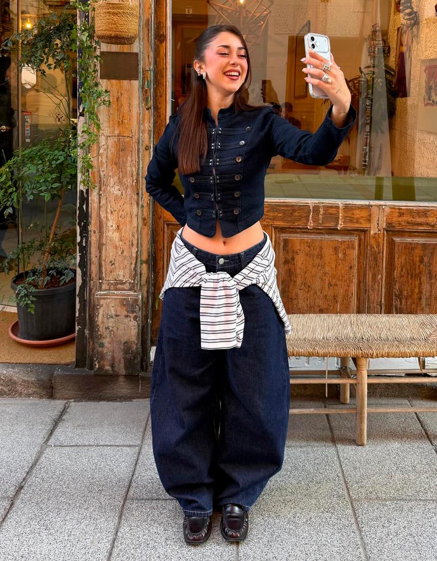 Cazadora denim botones frontales-Marino