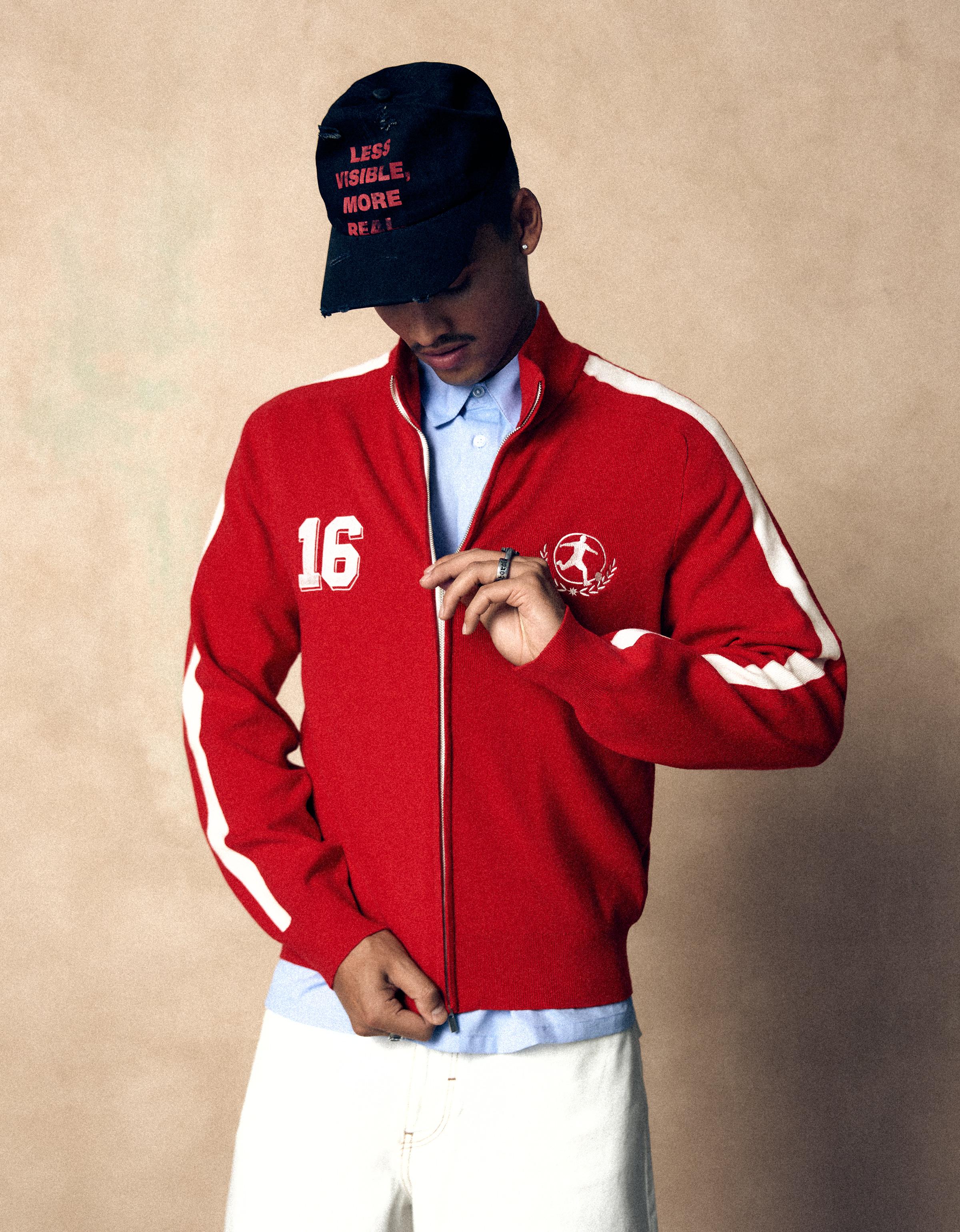 Embroidered zip-up jacket — Red