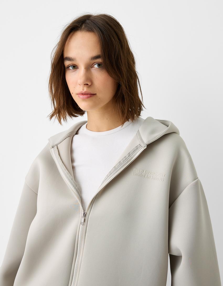 Sweat capuche fermeture Éclair inscription-Gris-7