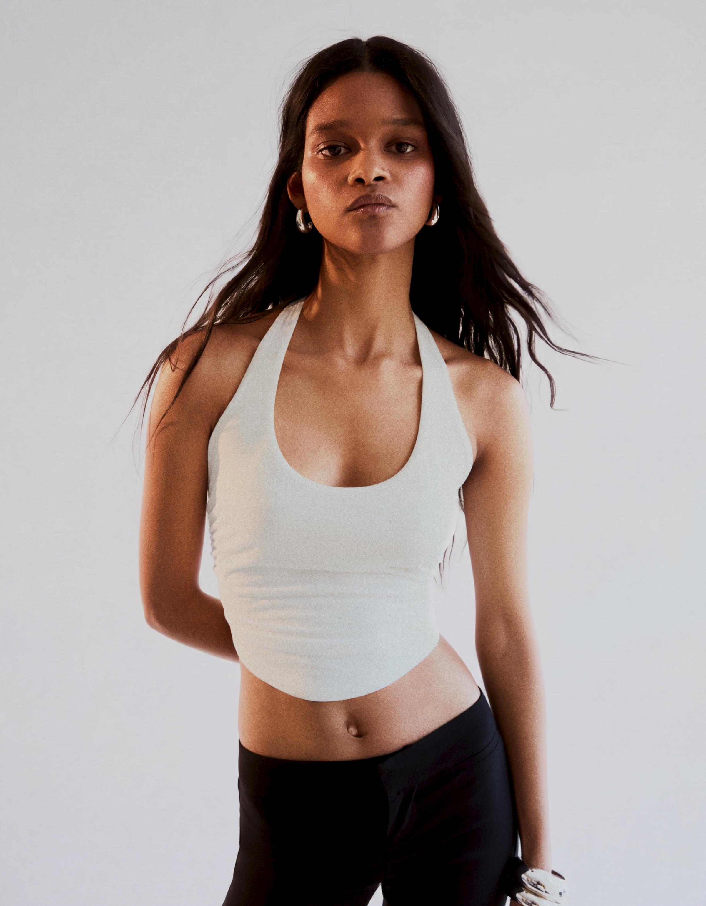 Halter neck top with back knot — Off white