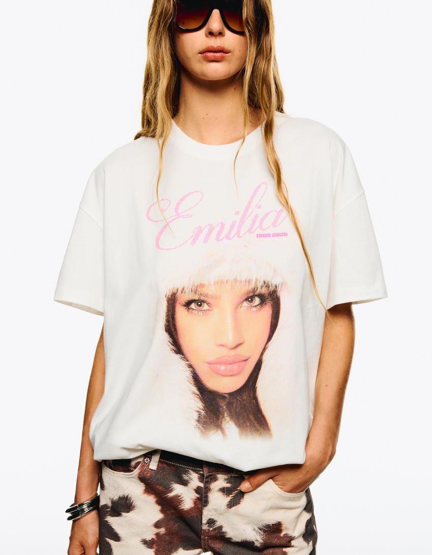 Emilia Mernes T-shirt met stras en korte mouw-Gebroken Wit-2