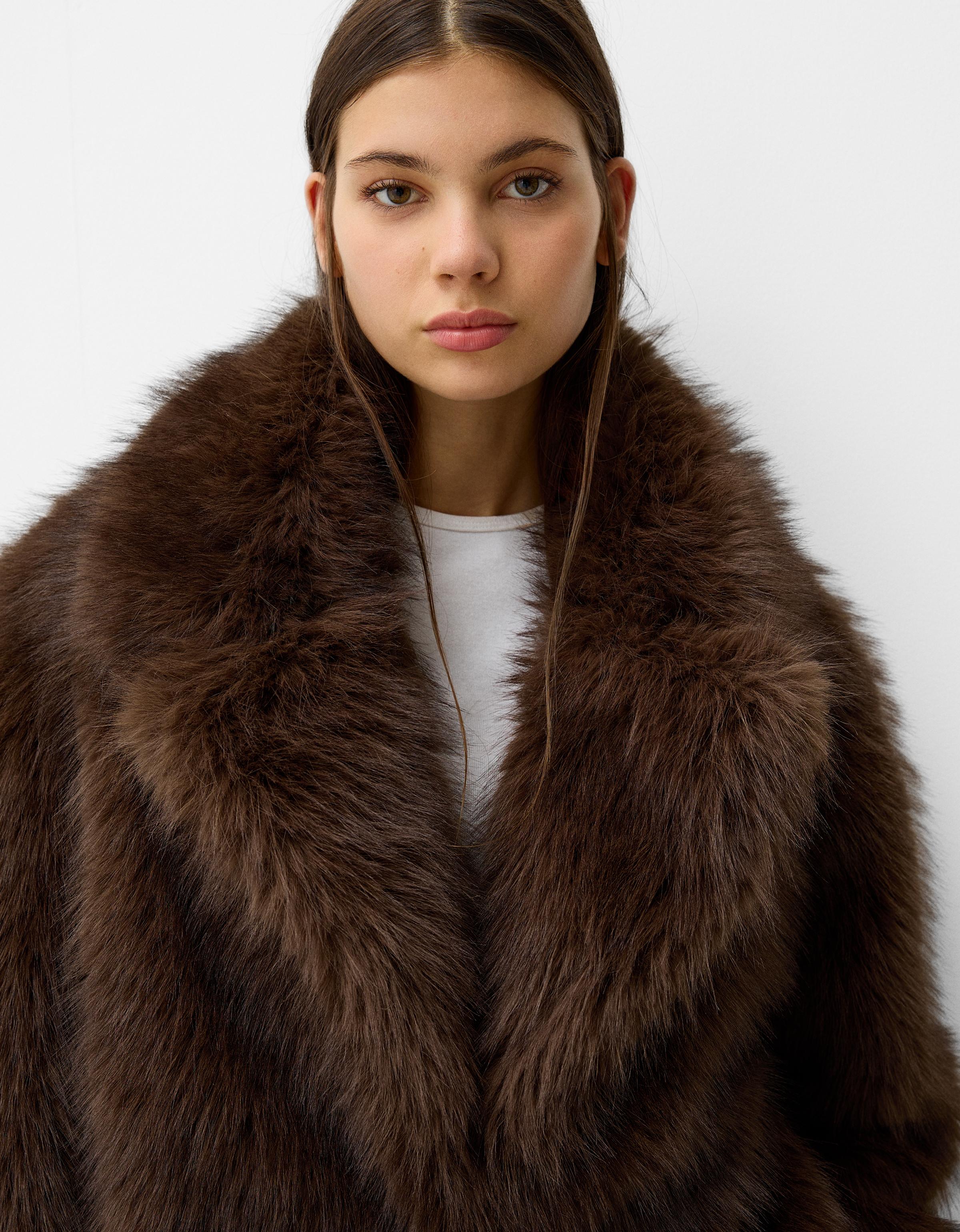 Faux fur jacket with lapel collar Jackets and blazers Women Bershka