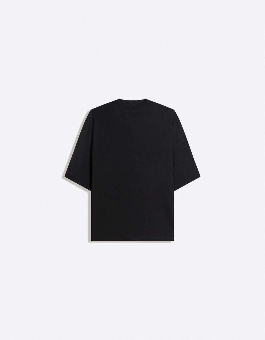 Boxy fit ağır t-shirt-Siyah