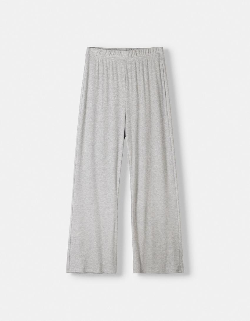 Ensemble top manches longues et pantalon bord-côte-Gris-5