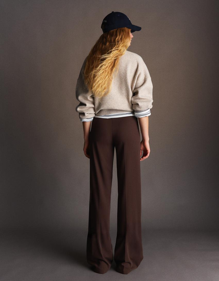 Hlače širokih nogavica-Smeđa