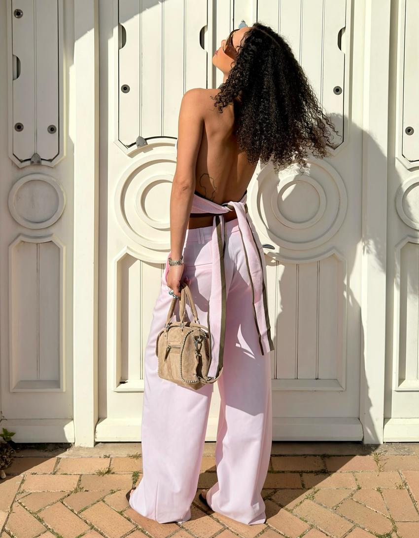 Double fabric voluminous trousers-Pink