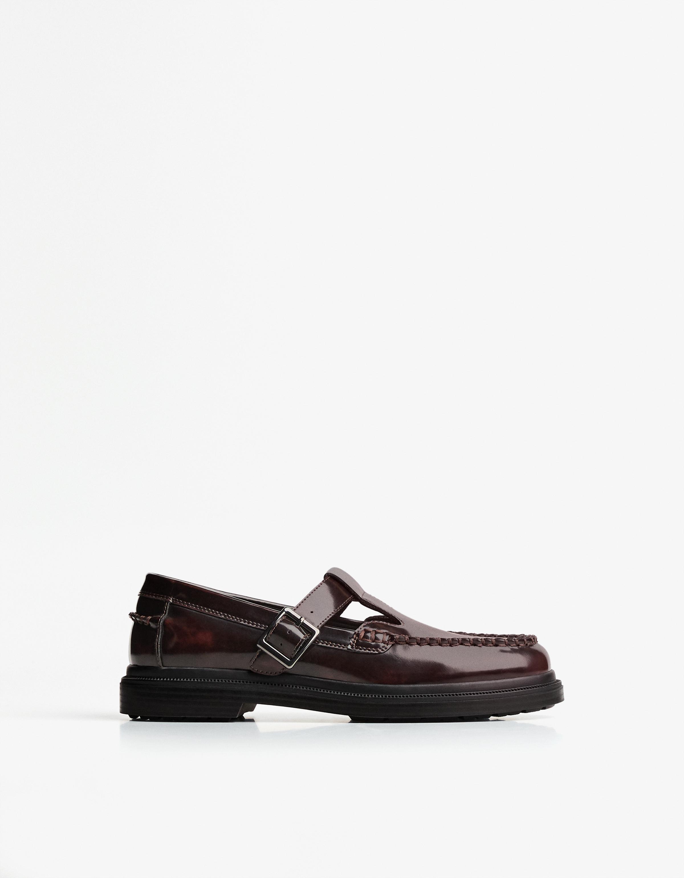 Bershka Schuh Mit Riemen Und Schnalle Herren 42 Granatrot