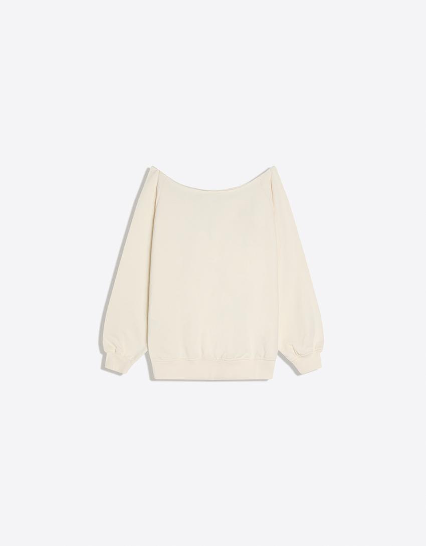 Ασύμμετρο φούτερ με print-Μπεζ