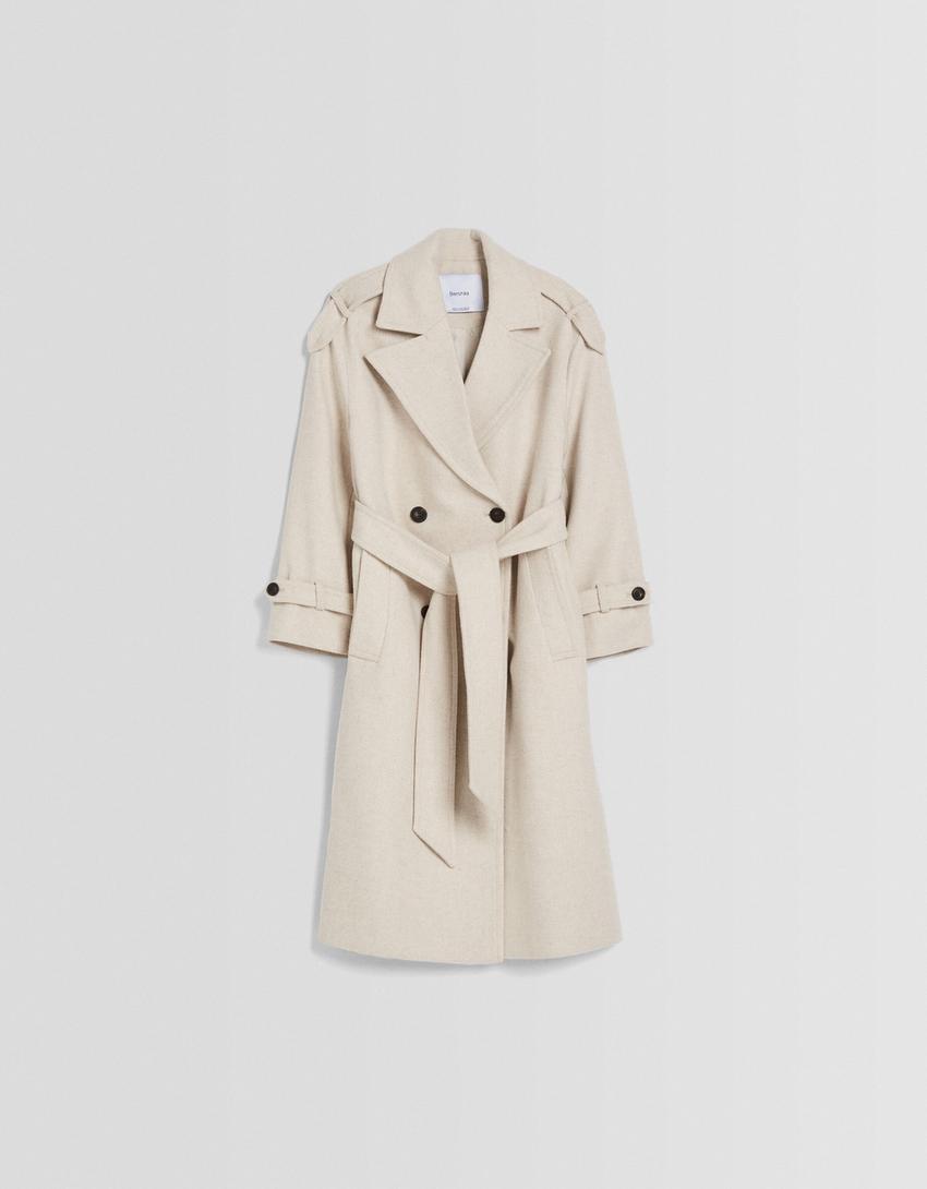 Wool blend trench coat-Beige
