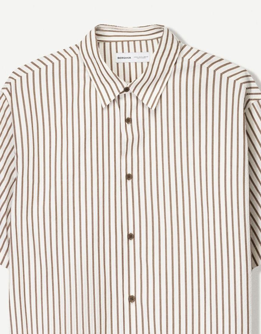 Chemise manches courtes boxy texturée-Marron-3